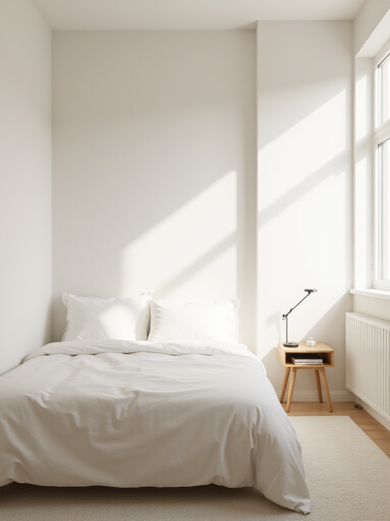 Minimalist bedroom with clean lines and ample space, representing the importance of regular decluttering.