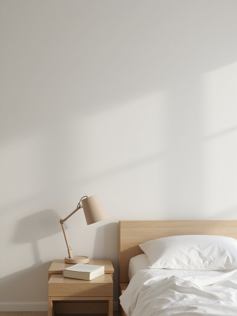 Minimalist bedside table with a lamp and book