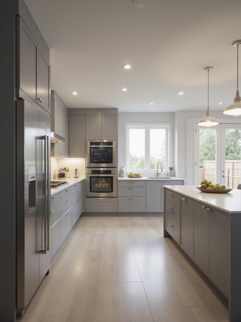 Modern kitchen interior with smart appliances and integrated technology