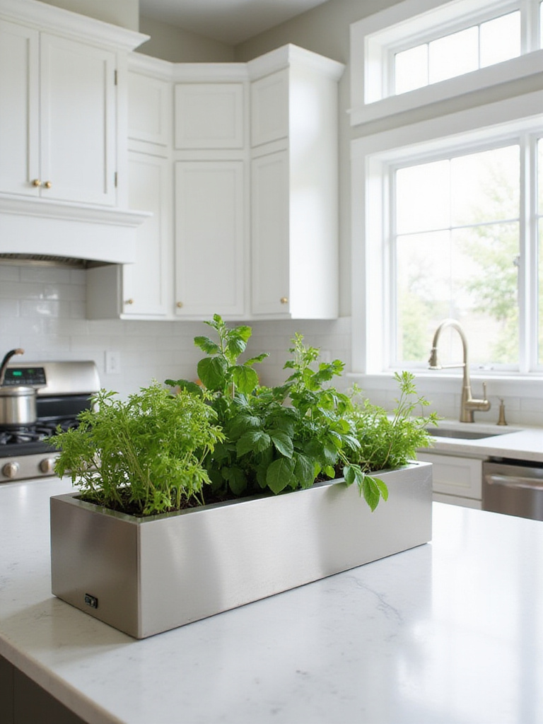 Modern kitchen with integrated indoor herb garden