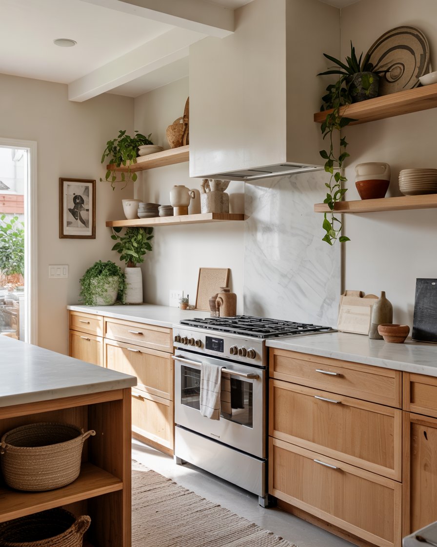 Organic modern kitchen with white oak cabinets