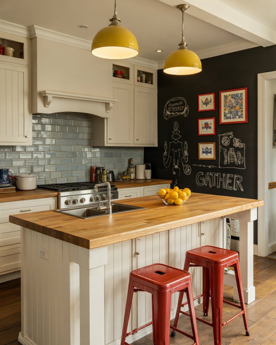 Family kitchen with primary color accents