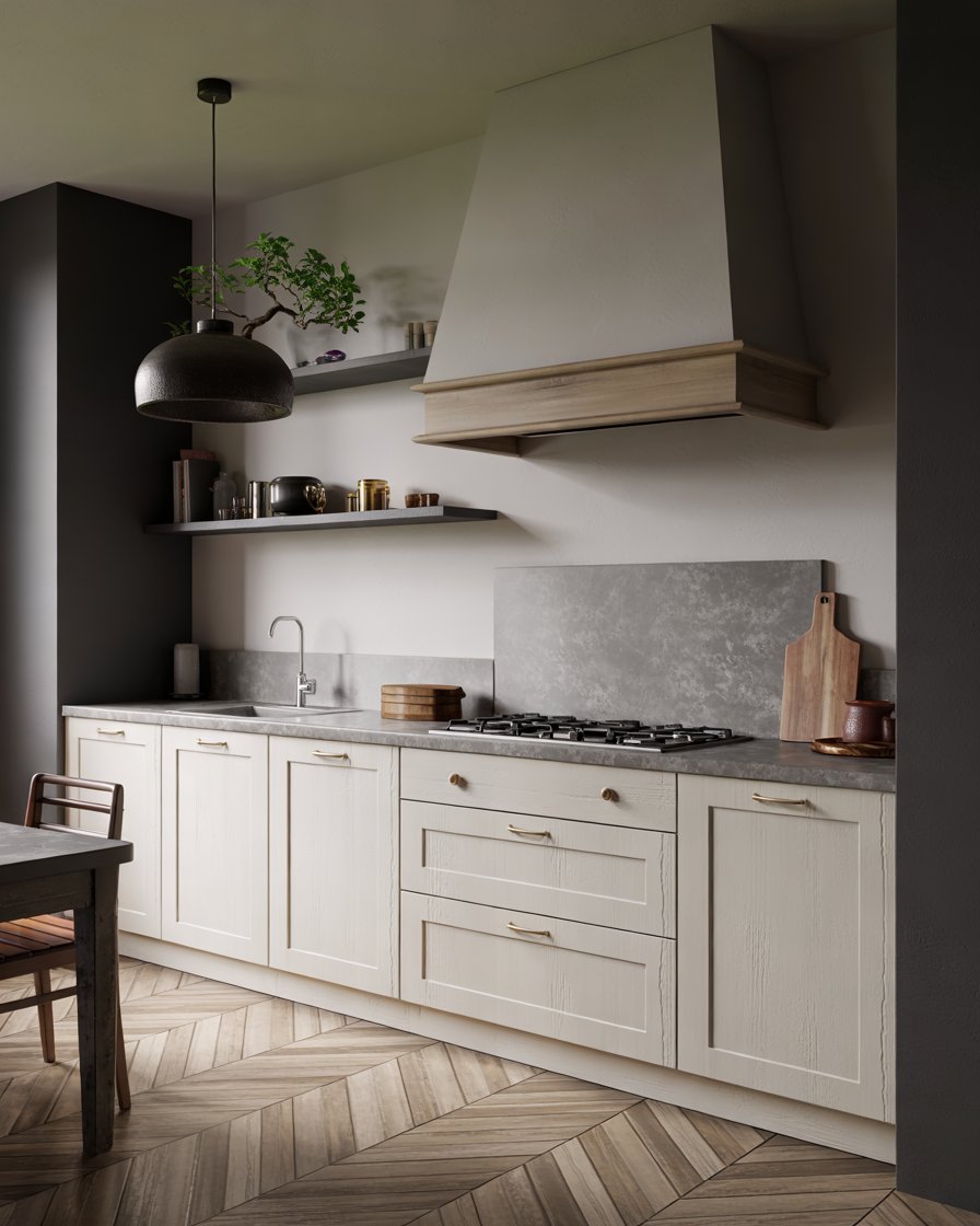 Japandi kitchen with white oak cabinets