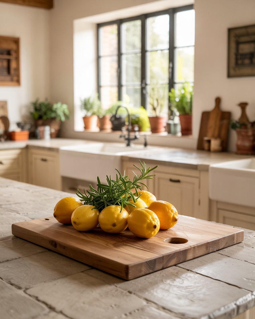 Mediterranean kitchen with terracotta and white oak