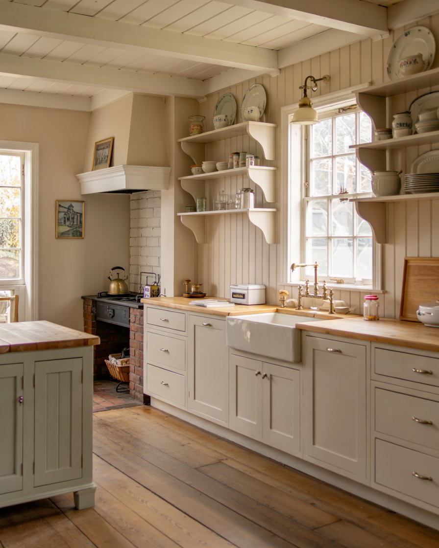 Cottagecore kitchen with white oak cabinets