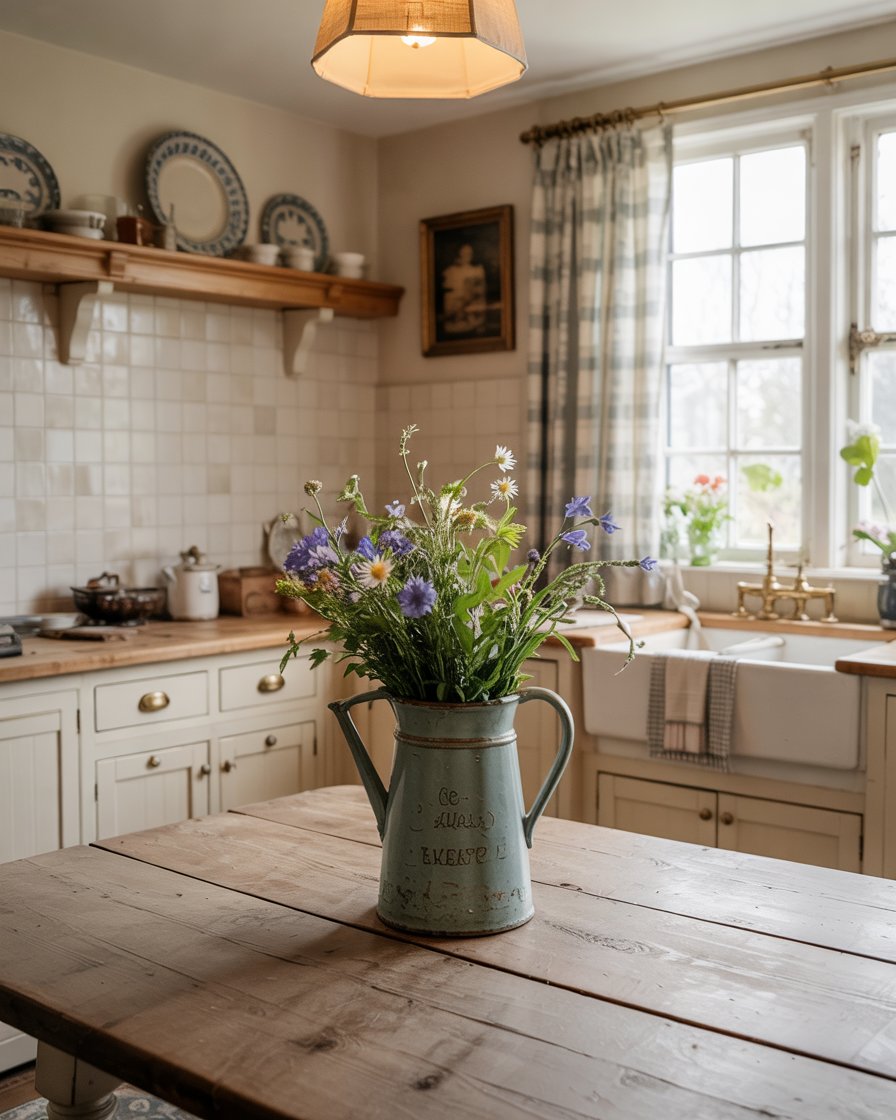 English country kitchen with white oak cabinets