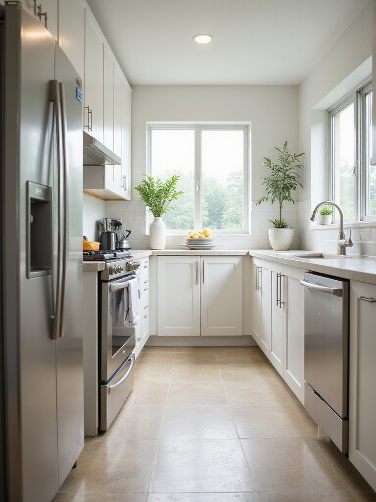 Modern kitchen with energy-efficient stainless steel appliances