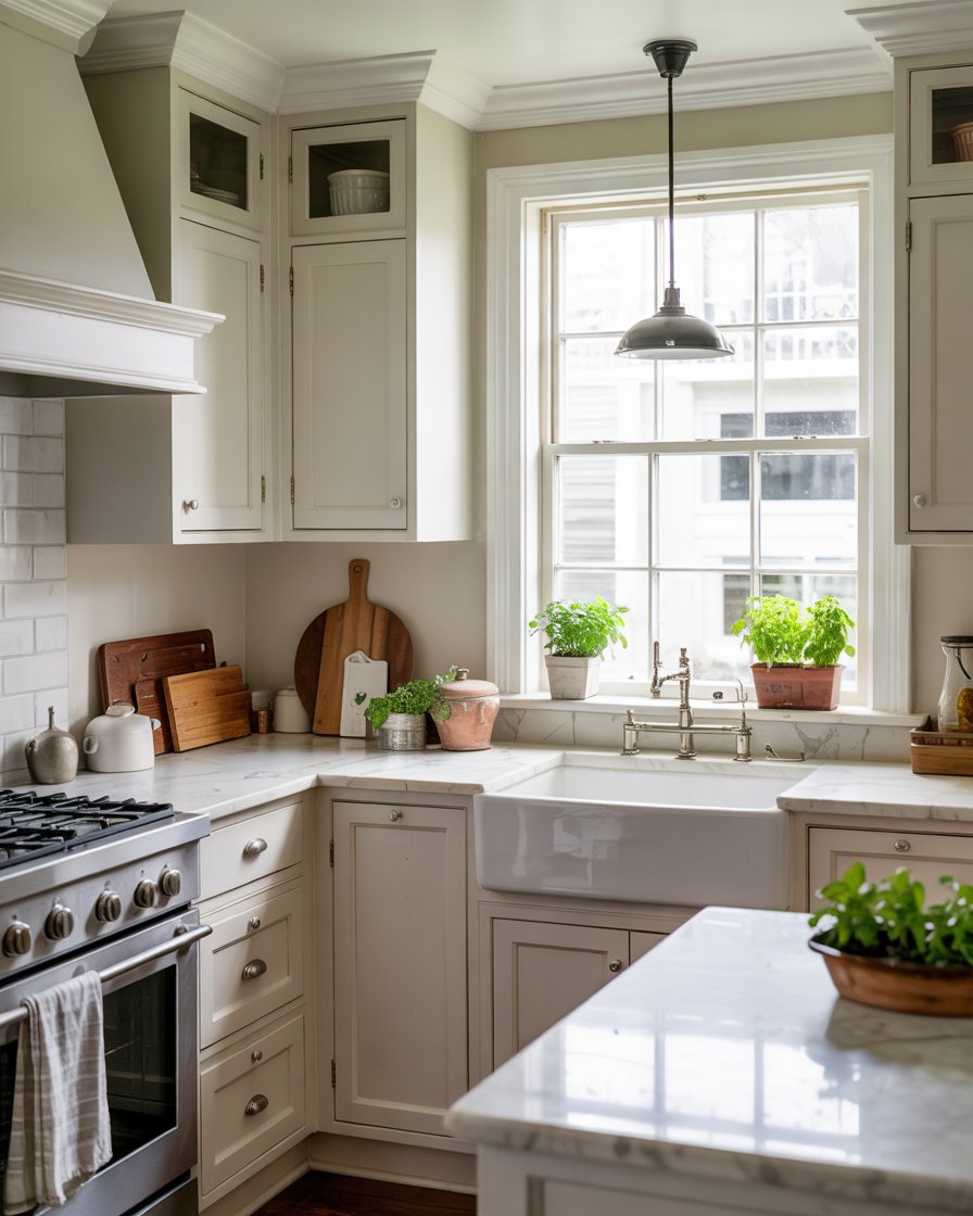 Alabaster painted kitchen cabinets