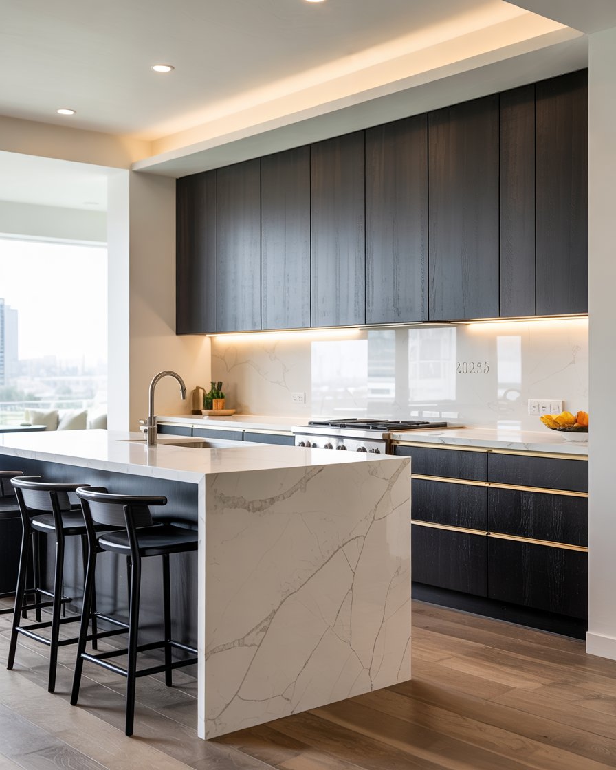 Black slab kitchen cabinets