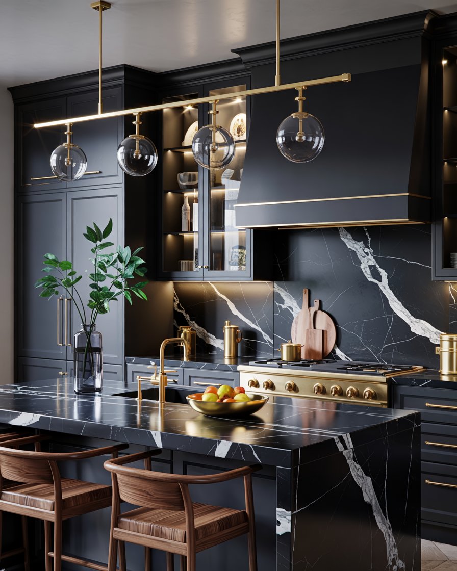 Black marble kitchen countertop