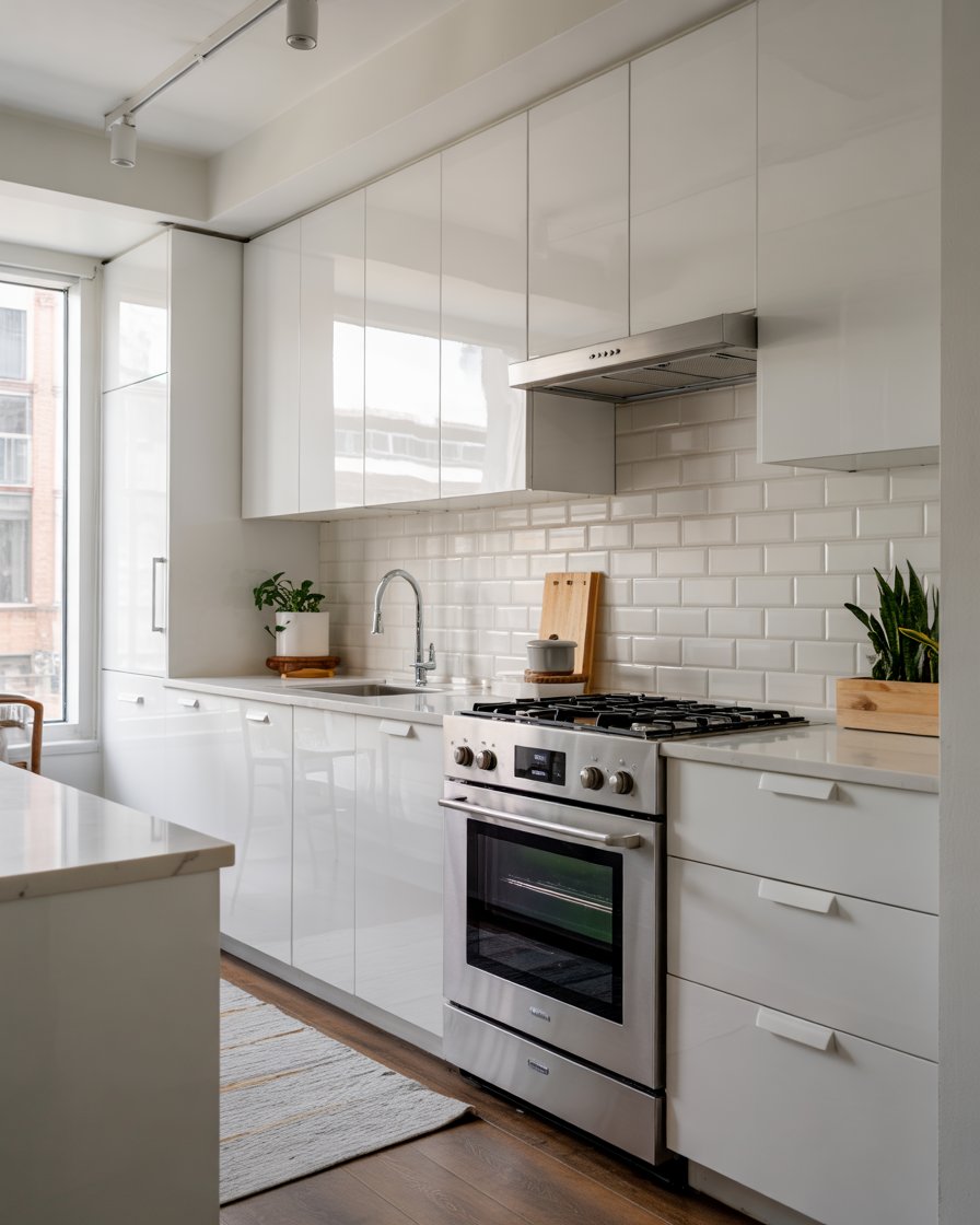 Acrylic white high gloss kitchen cabinets