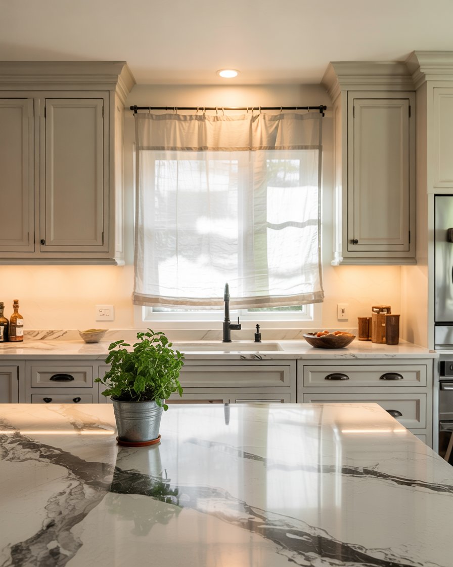 Sherwin Williams greige kitchen cabinets