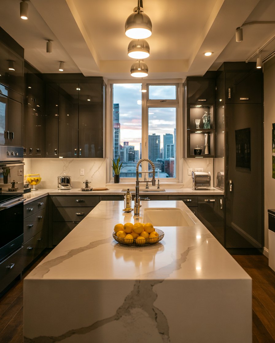 Charcoal high gloss kitchen cabinets