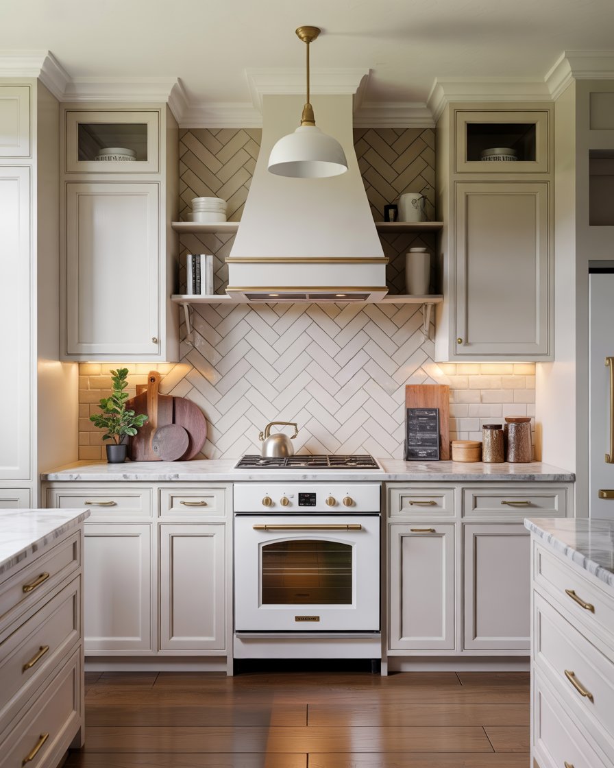 Taupe kitchen cabinets