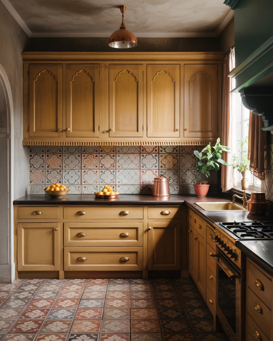 Marigold painted kitchen cabinets