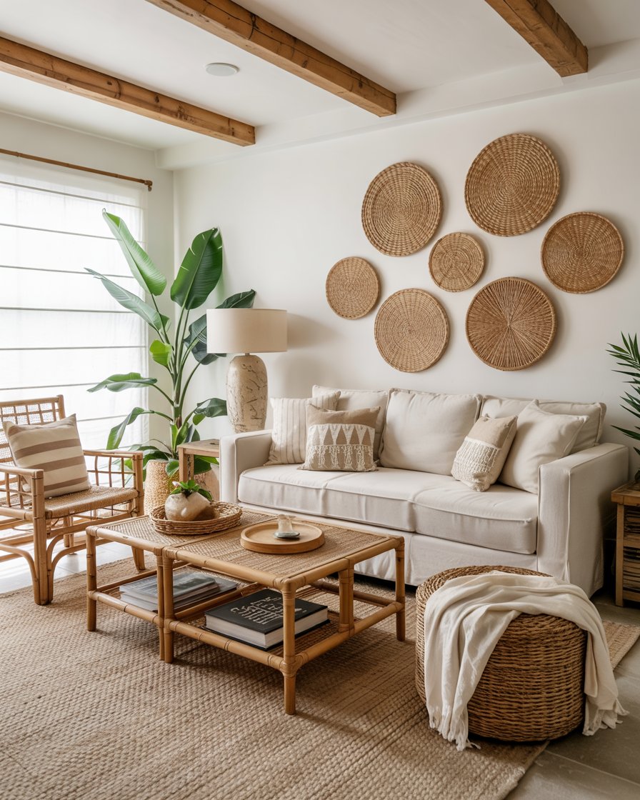 Rattan Chairs and Sisal Ottoman