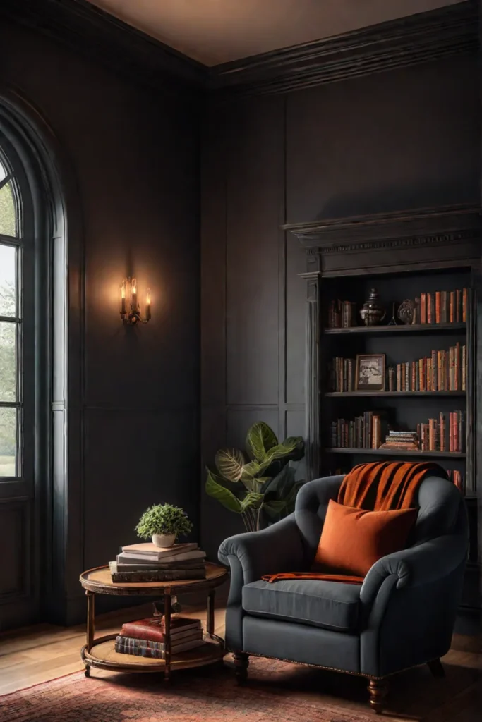 Serene reading nook with soft lighting