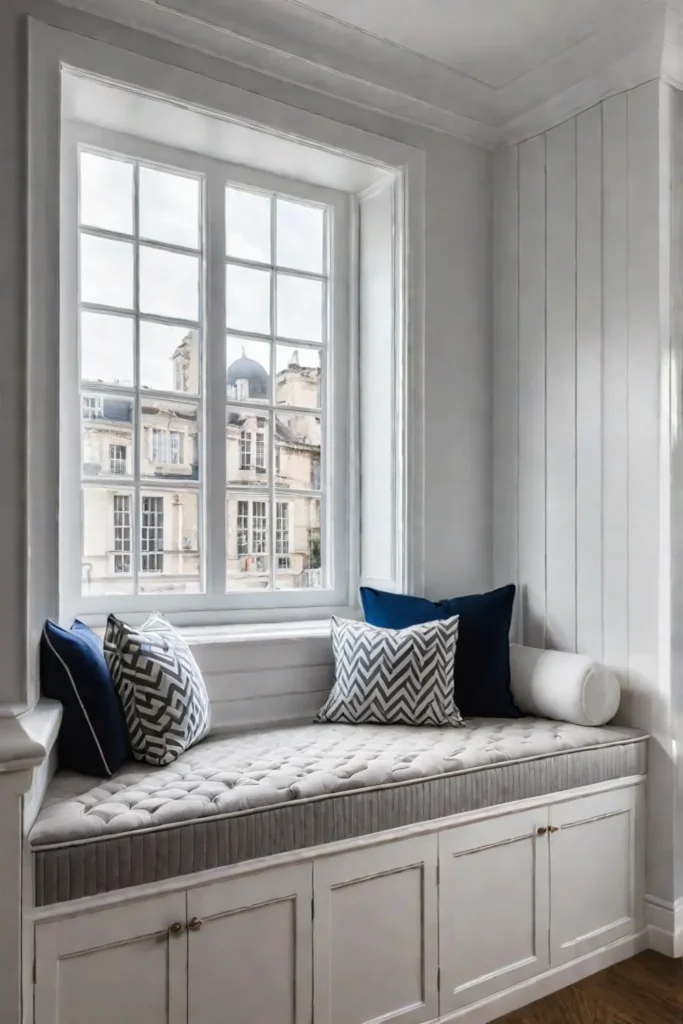 Window seat reading nook with scenic view