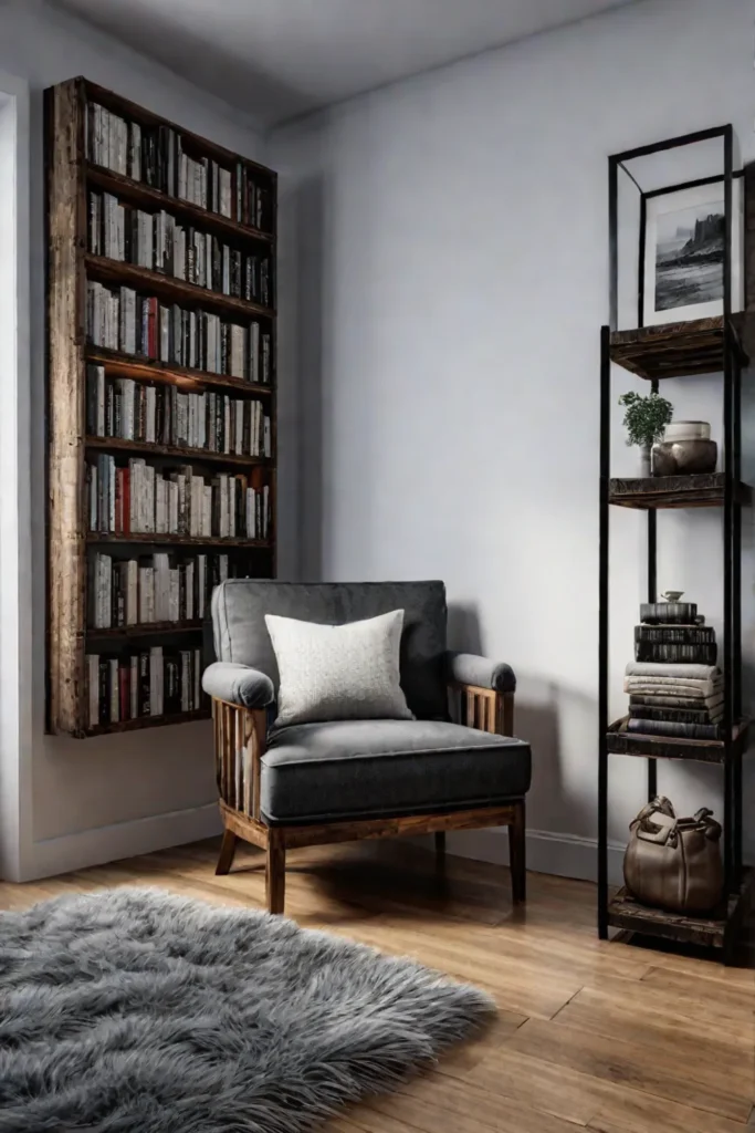 Cozy reading corner with pallet wood and soft rug