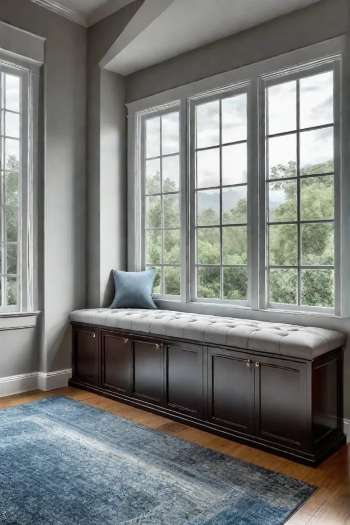 A playful and cozy window seat in a child's room