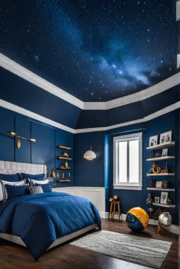 Space-themed playroom with rocket and star decorations