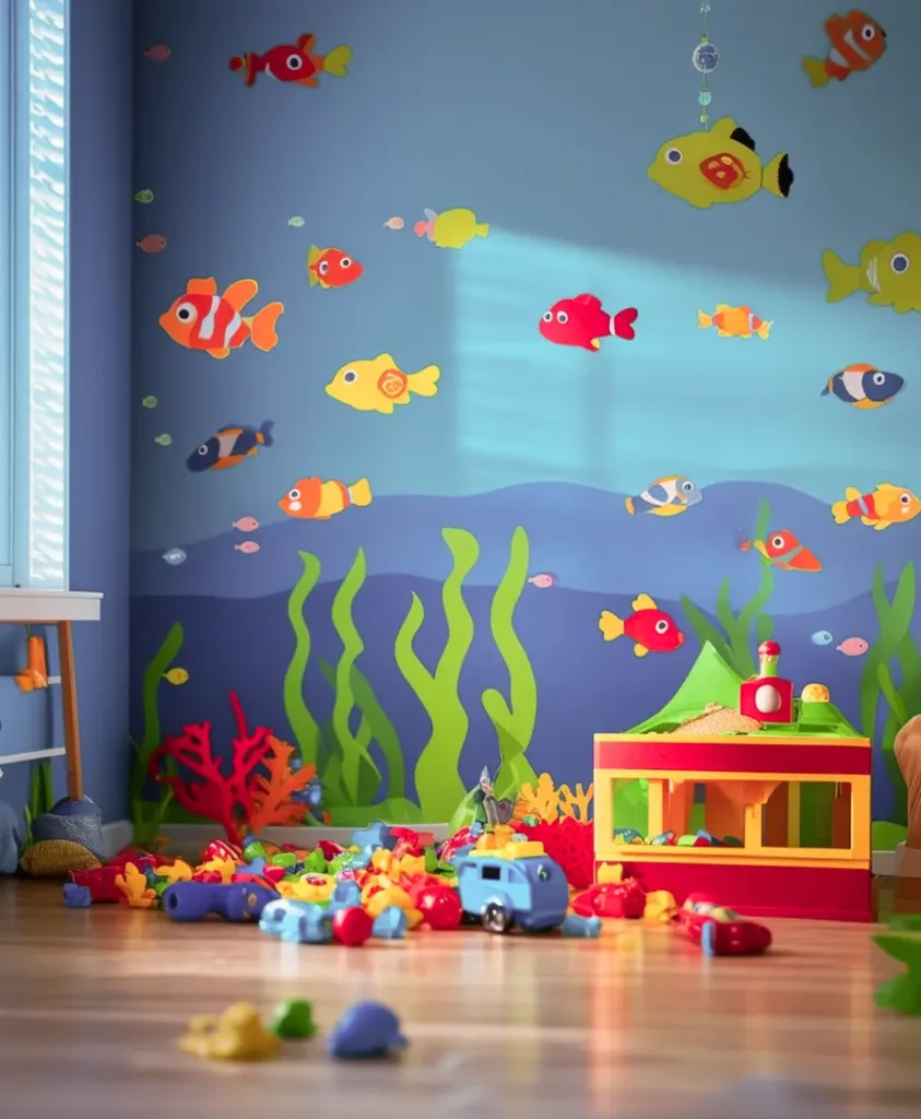 Ocean-themed playroom with marine life decor