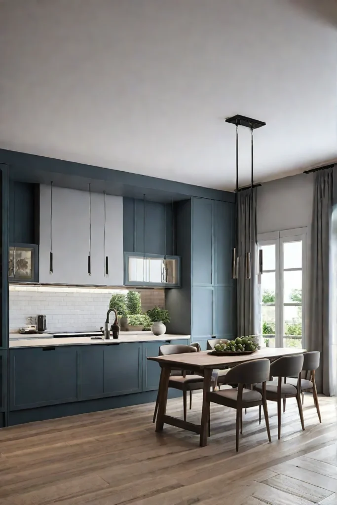 Kitchen with dimmable lighting for adjustable ambiance and versatility