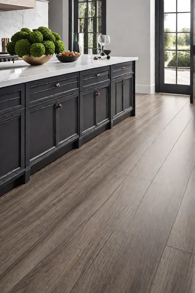 A high-end kitchen with LVP flooring that seamlessly mimics the look of