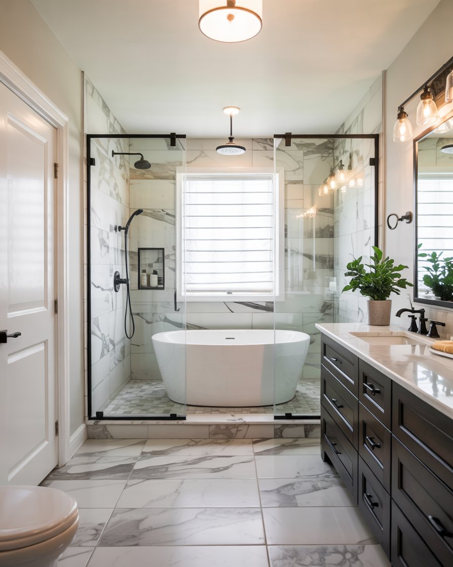 Walk-in shower with tub inside