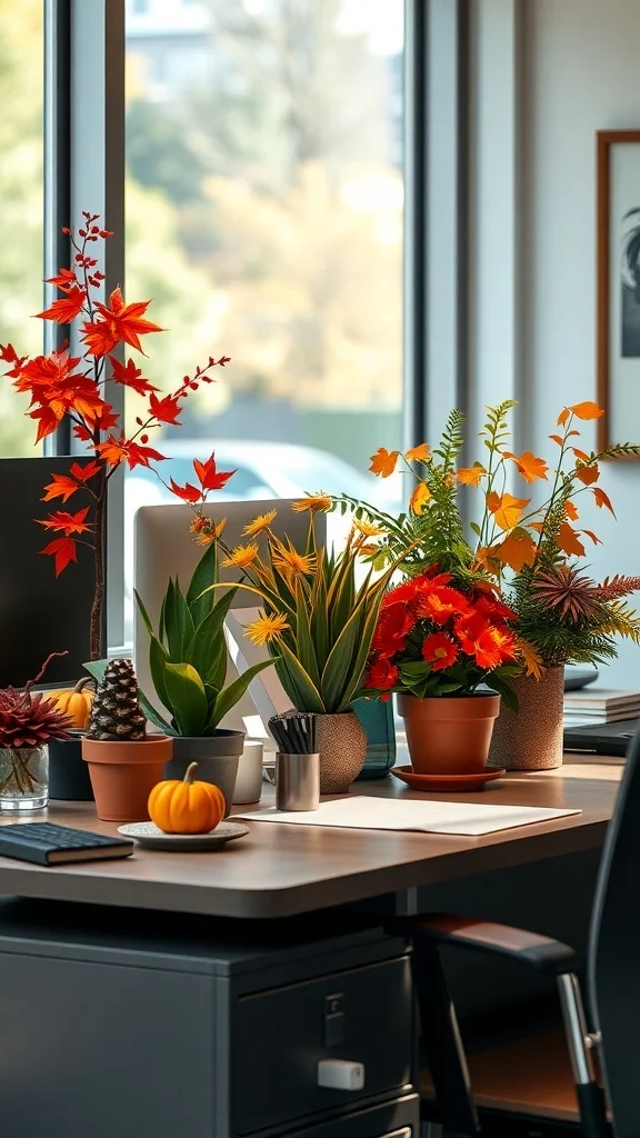 Seasonal Greenery for Cozy Fall Office Decor Office decorated with vibrant seasonal plants and fall colors