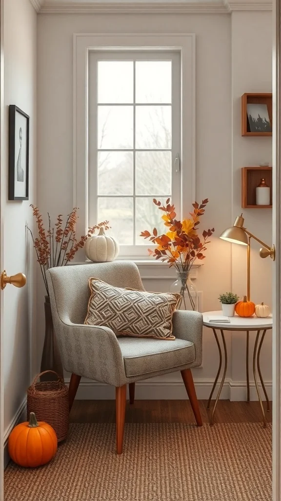 Comfortable Seating Ideas for Cozy Fall Office Cozy office corner with plush armchair and fall decor
