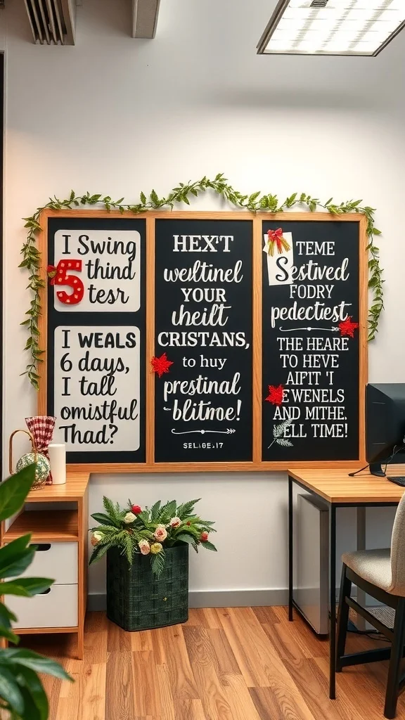 Inviting Seasonal Quotes for Cozy Fall Office Office wall with framed seasonal quotes and greenery
