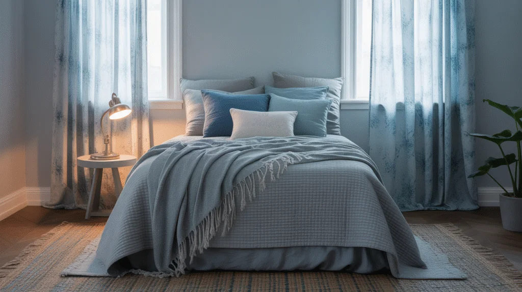 Blue Accents in Grey Bedroom