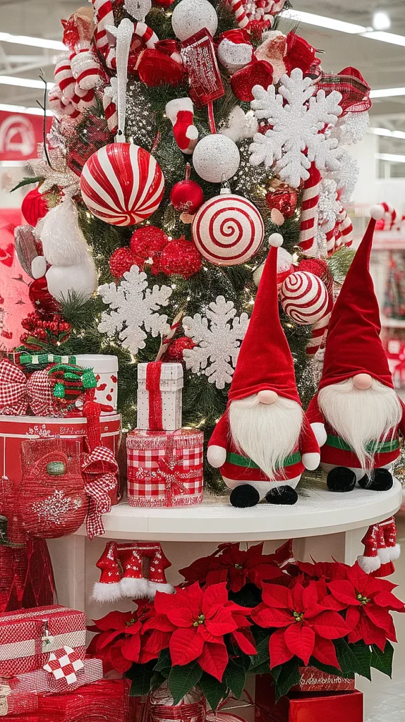 Red and White Christmas Tree Decor