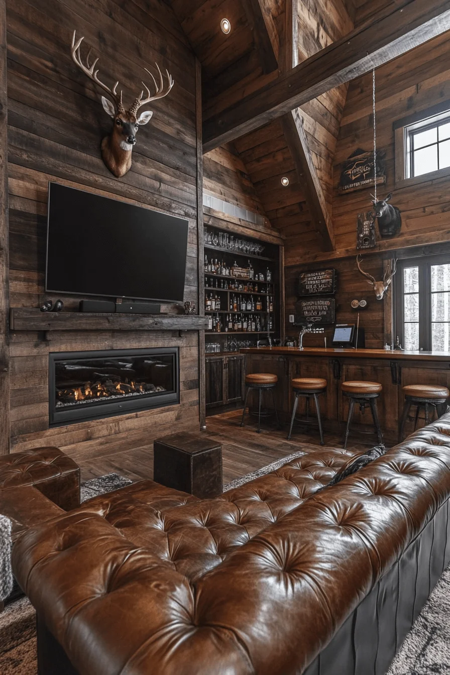 Rustic mountain lodge lounge