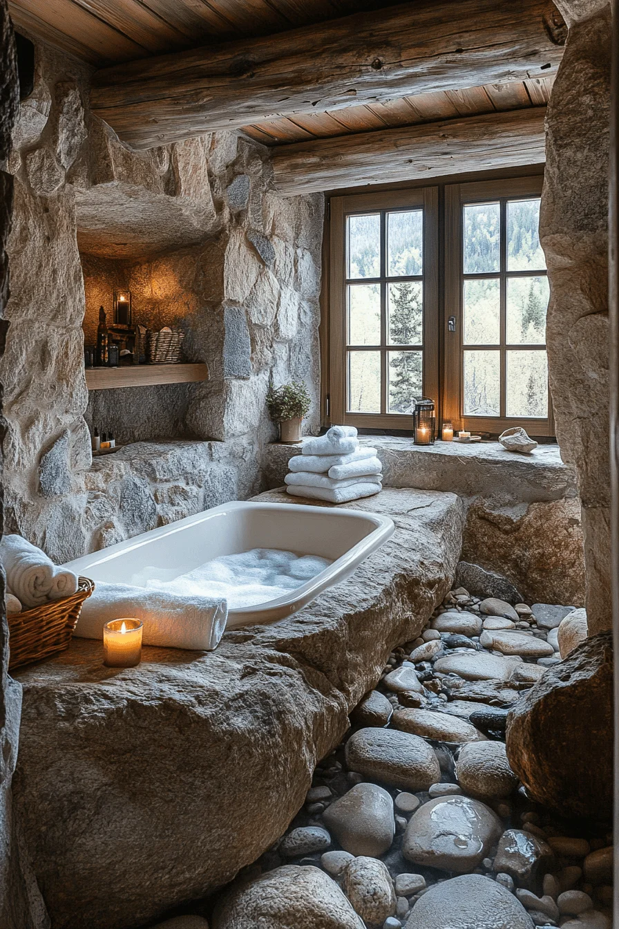 Rustic bathroom with natural materials