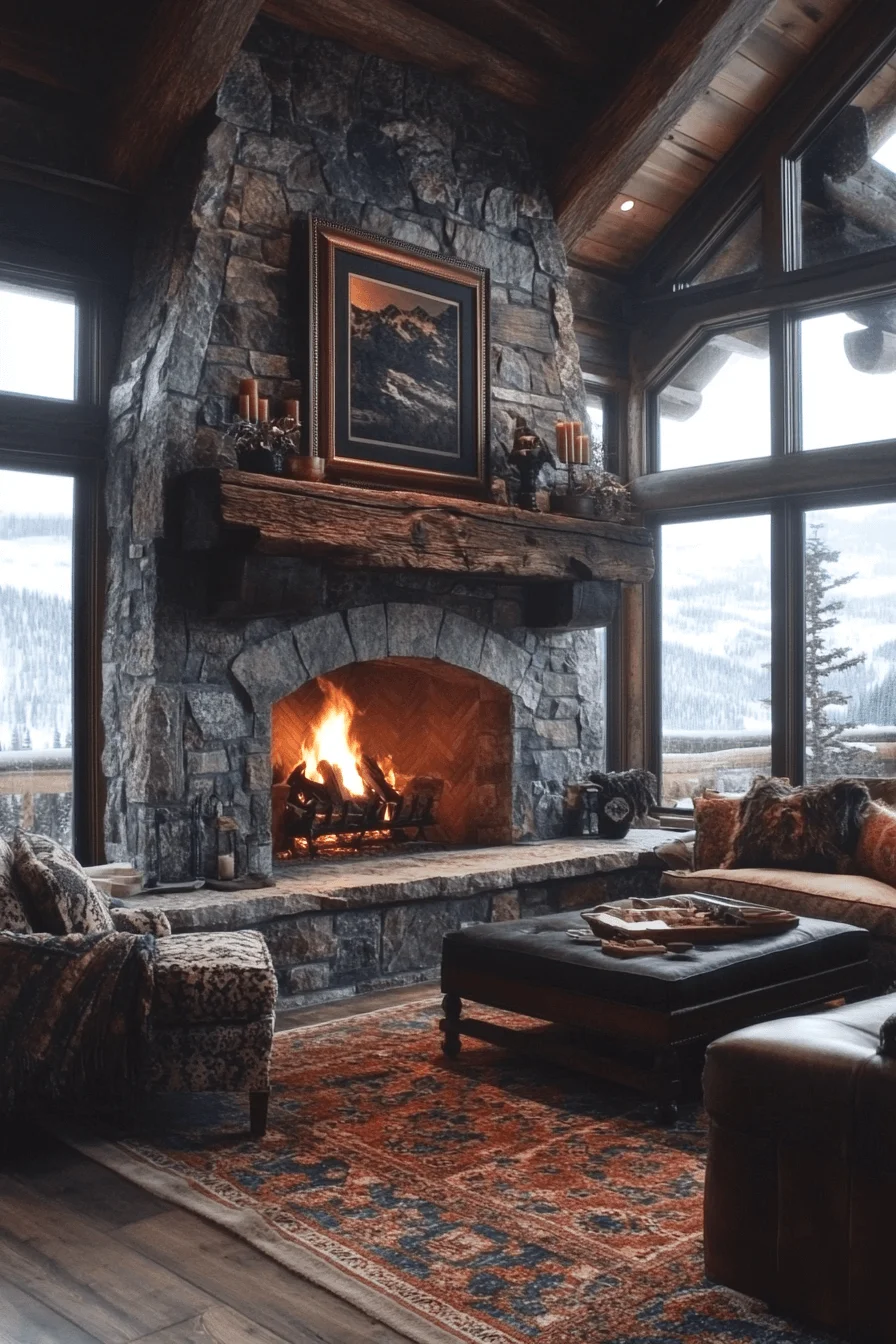 Stone Hearth Cabin Living Room