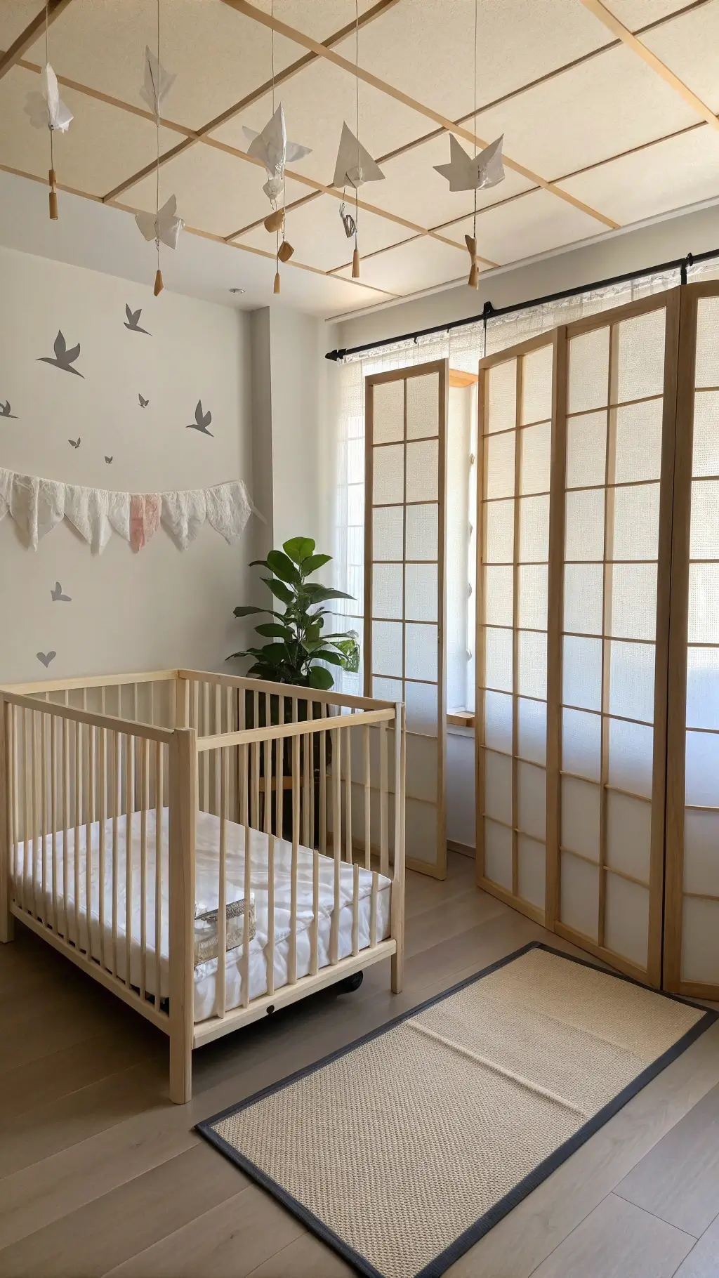 Bright and adaptable nursery space with neutral tones and versatile furniture