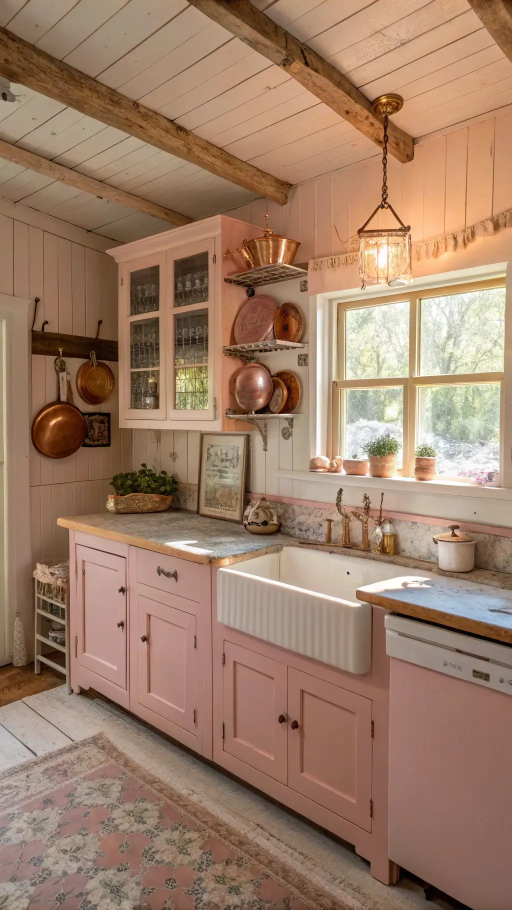 Cozy pink kitchen with natural light