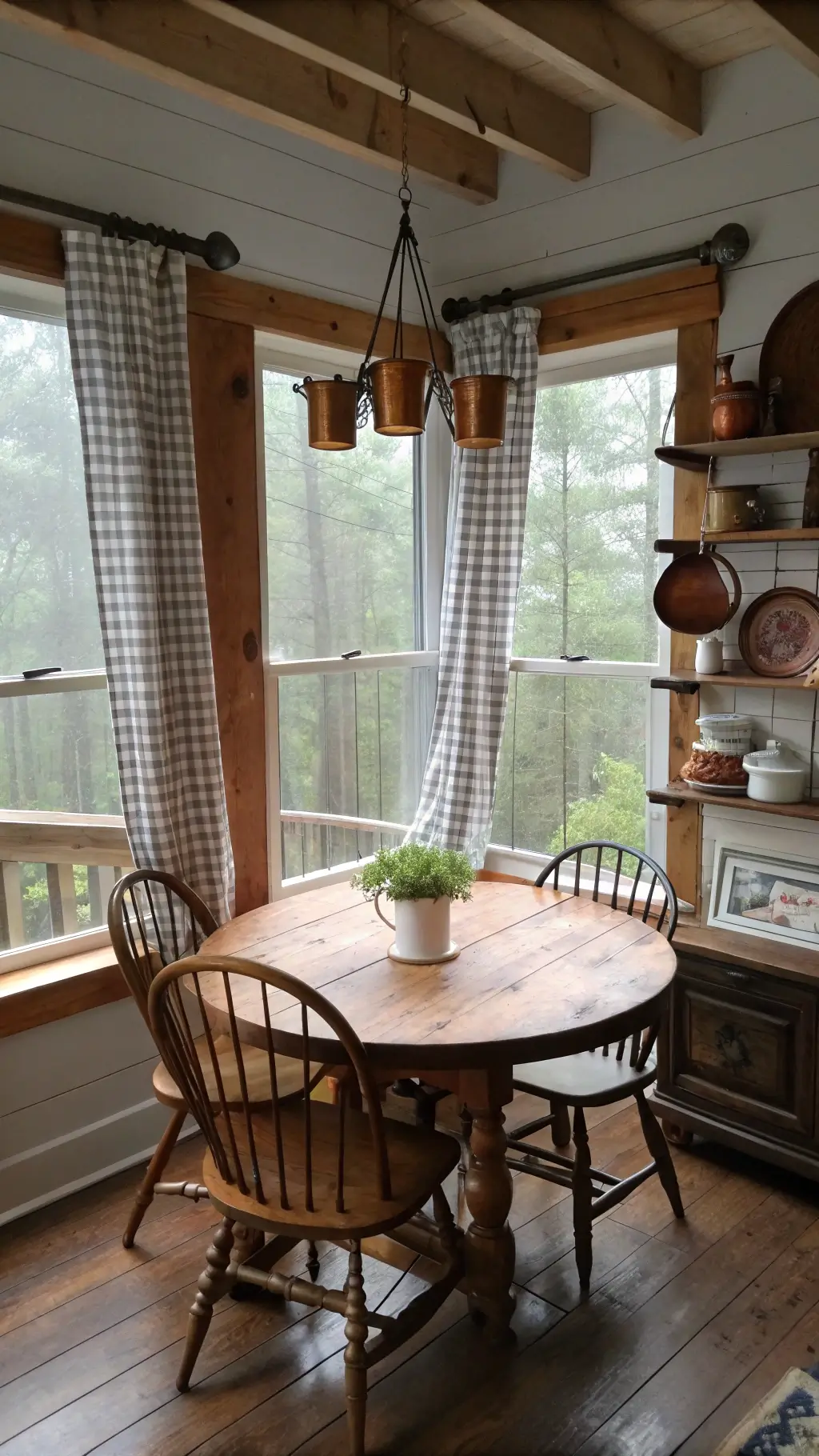Warm ambient lighting in a cabin living room