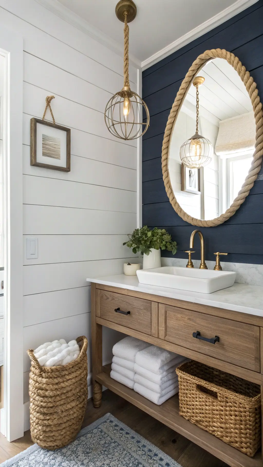 Bright coastal bathroom interior