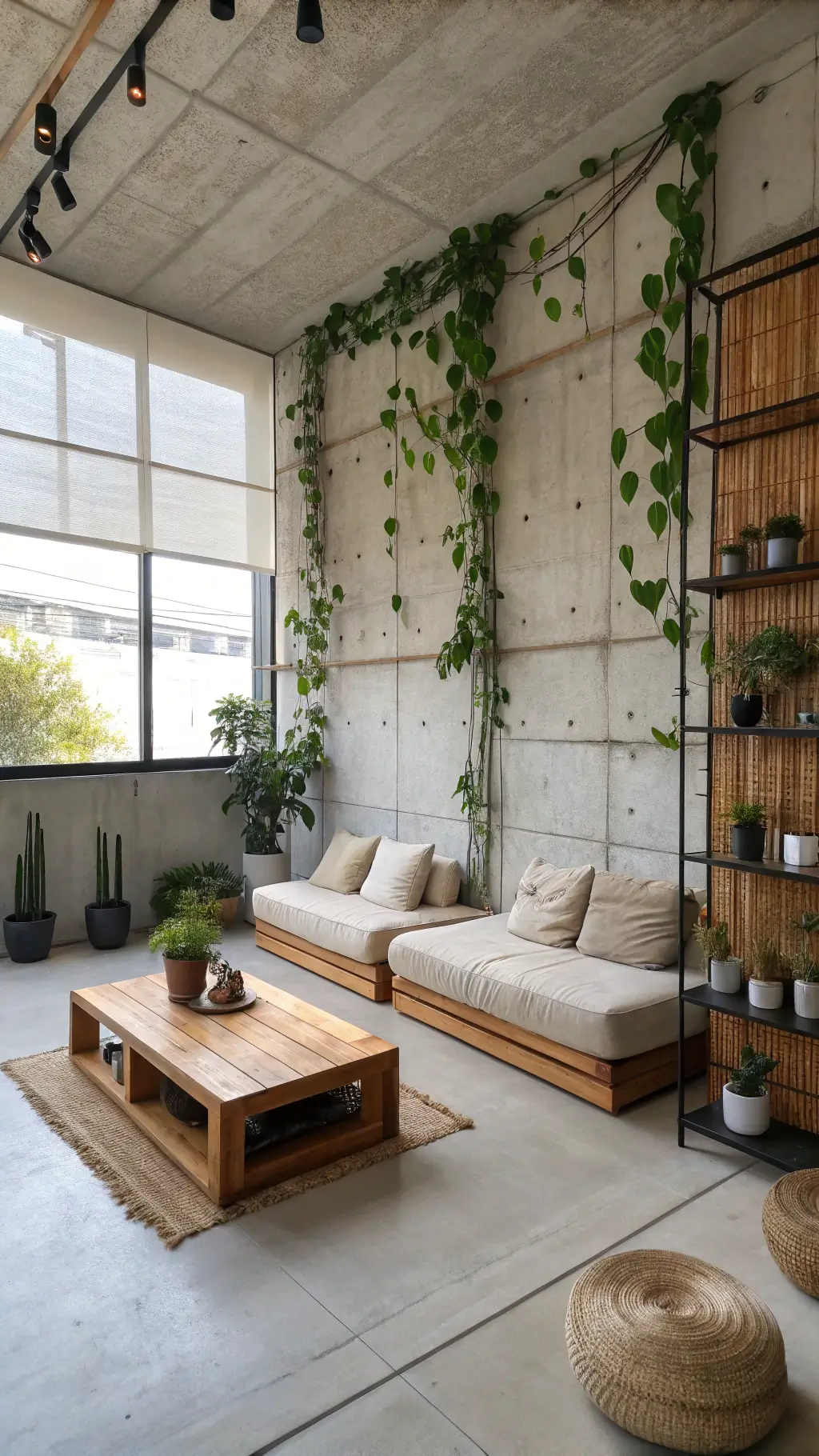 Urban living room with natural decor and clear layout