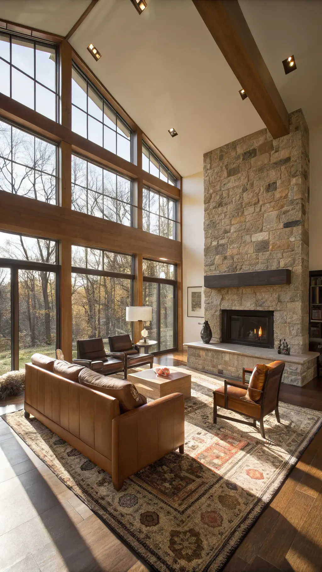 Spacious living room with layered textures and natural light