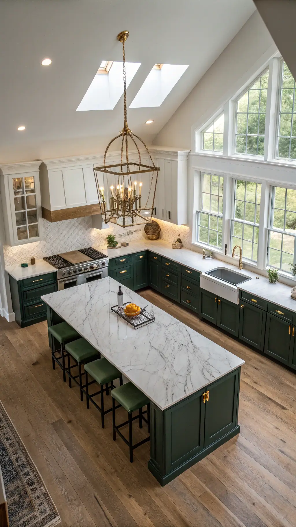Kitchen Lighting with Dark Green Cabinets