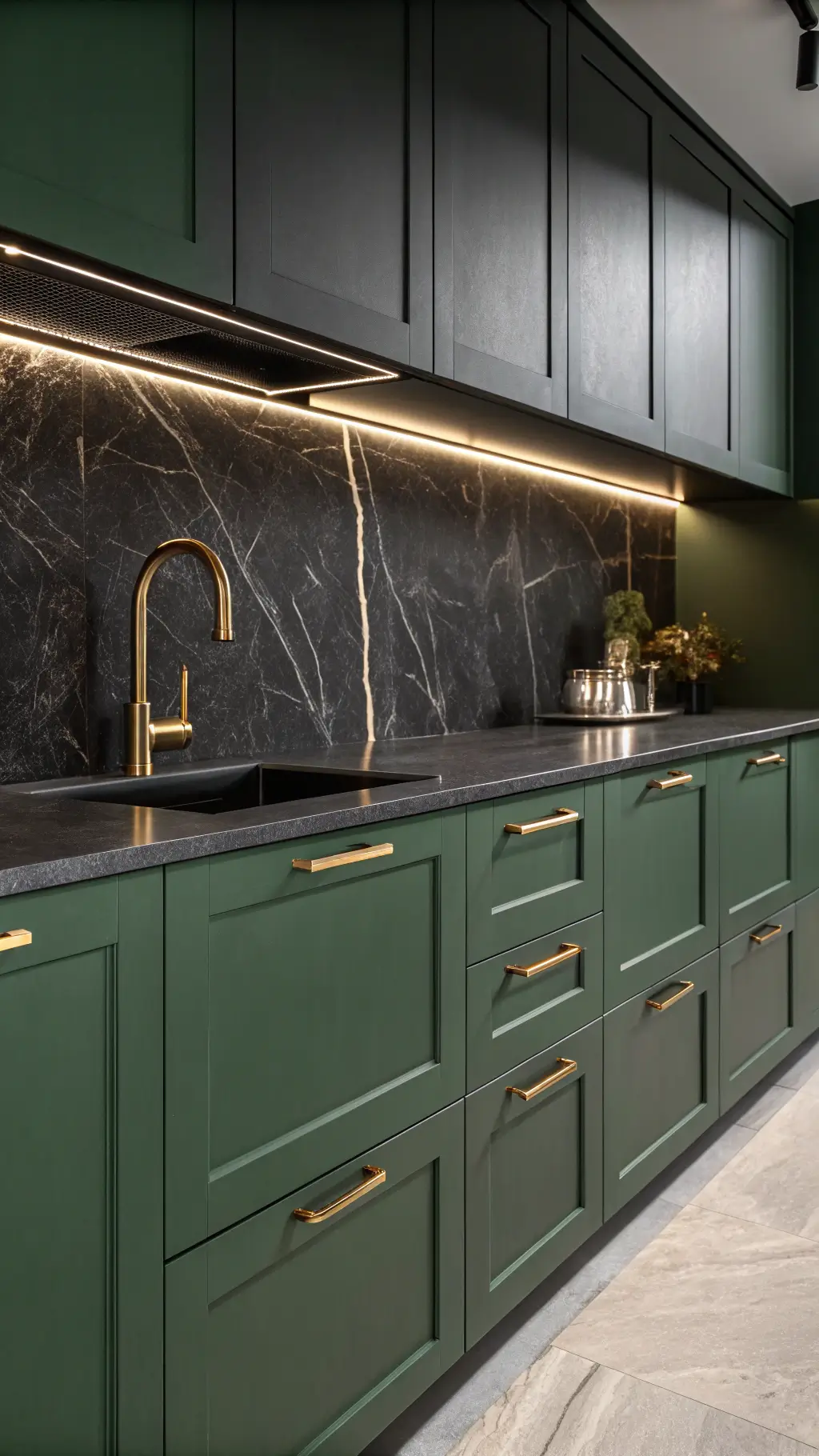 Different Shades of Dark Green Kitchen Cabinets