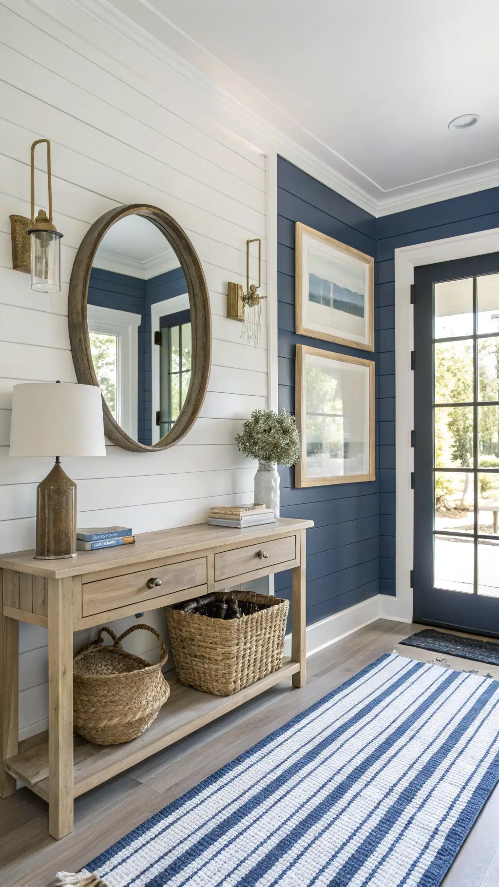 Entryway with Coastal Blue Accent Wall Entryway with Coastal Blue Accent Wall