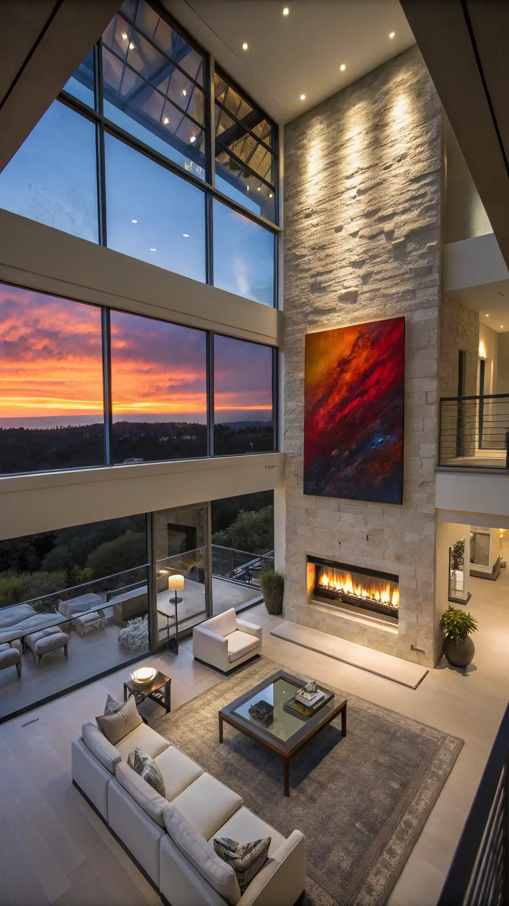Elegant contemporary living room with abstract art
