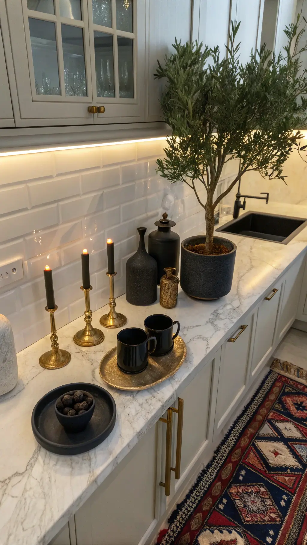 Kitchen with balanced neutral and metallic colors