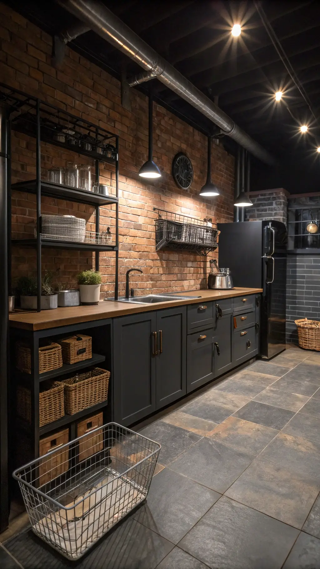 Fold-down table and drying racks in laundry room