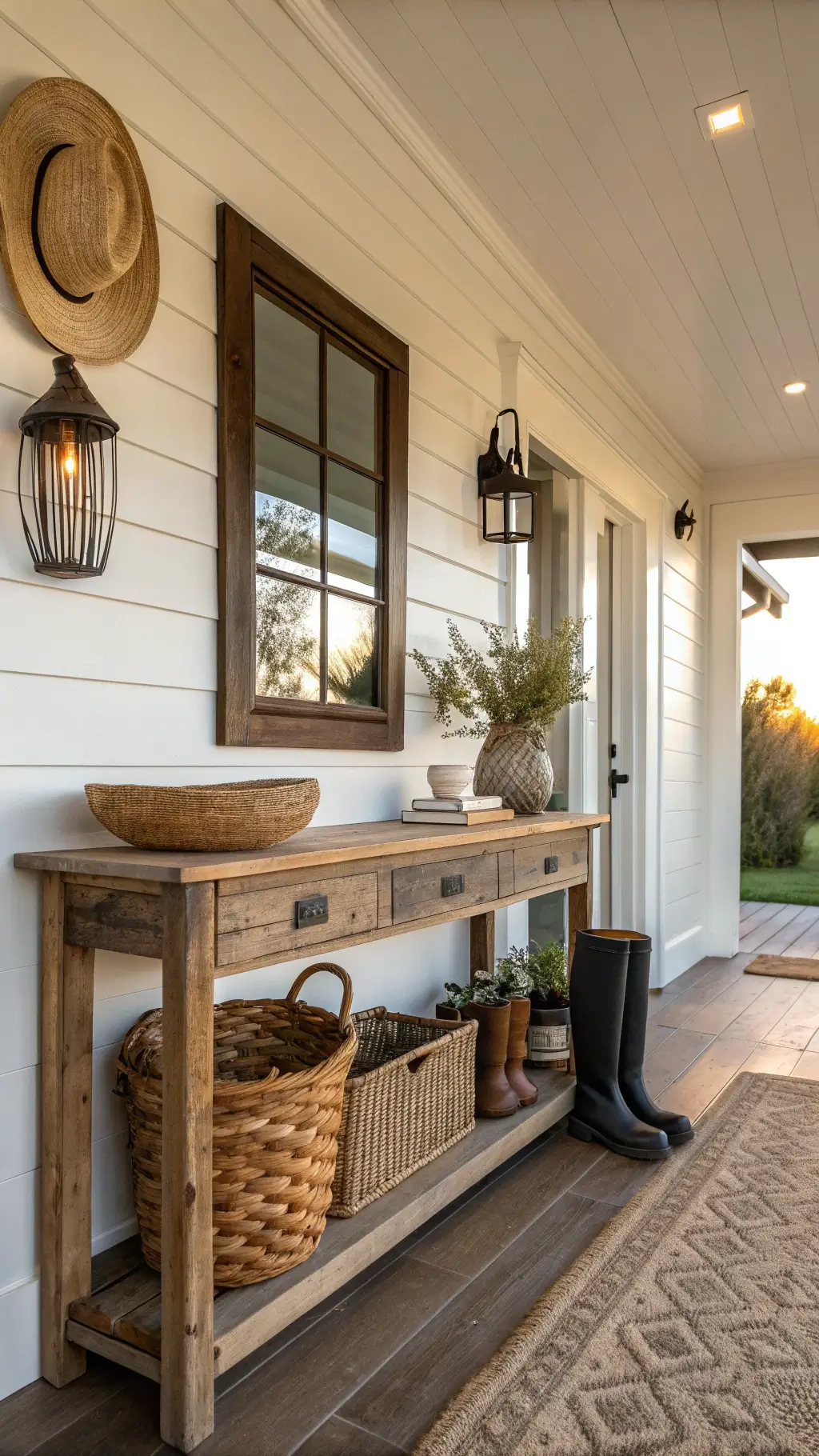 Distressed Wooden Console with Coastal Decor